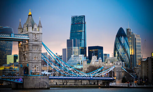 Amazing London skyline with Tower Bridge during sunset